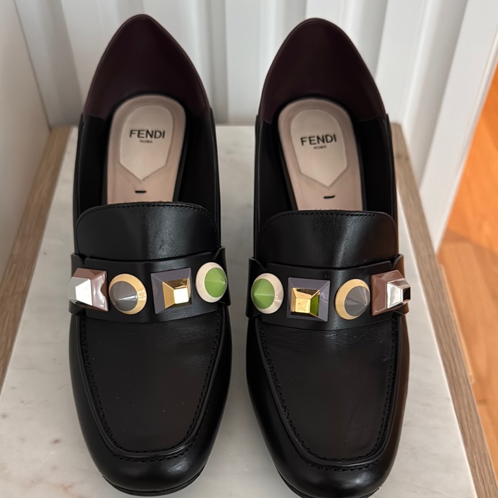 Fendi Black Loafers with Colorful Studs
